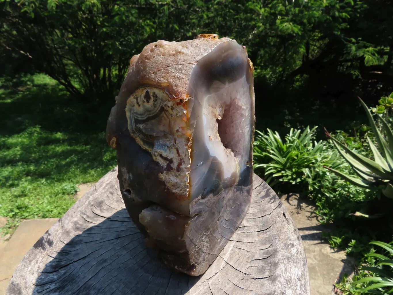 Polished Extra Large Agate With Crystal Geode Centre Amethyst Flavoured Crystals Cut To Stand x 1 From Madagascar