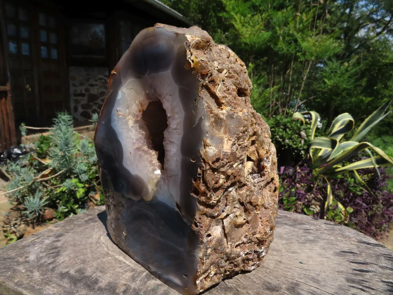 Polished Extra Large Agate With Crystal Geode Centre Amethyst Flavoured Crystals Cut To Stand x 1 From Madagascar
