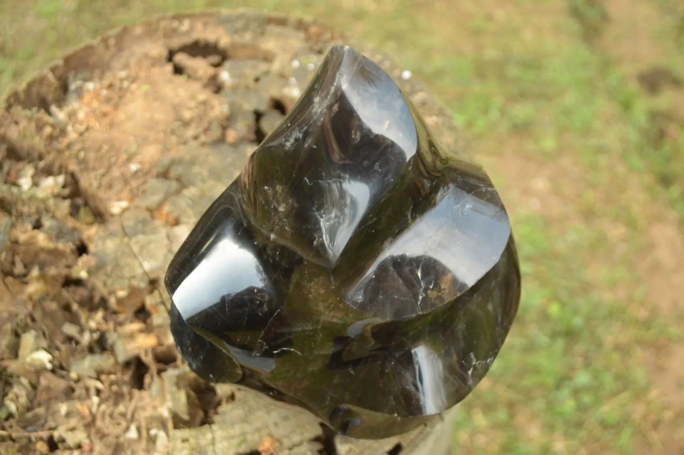 Polished Extra Large Dark Smokey Quartz Flame  x 1 From Madagascar