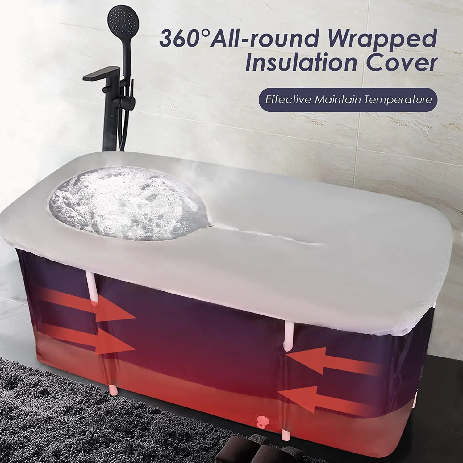 Portable  Foldable Bathtub for Adults with Water Filling Cushion and Backrest I Dark Blue