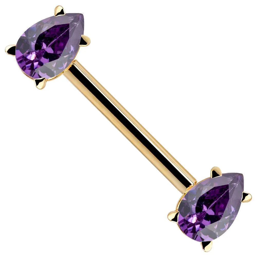 Purple Teardrop Gemstone Straight Barbell