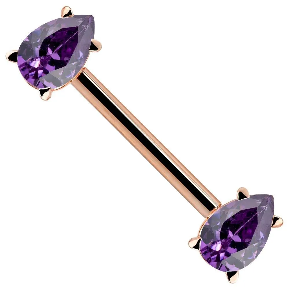 Purple Teardrop Gemstone Straight Barbell