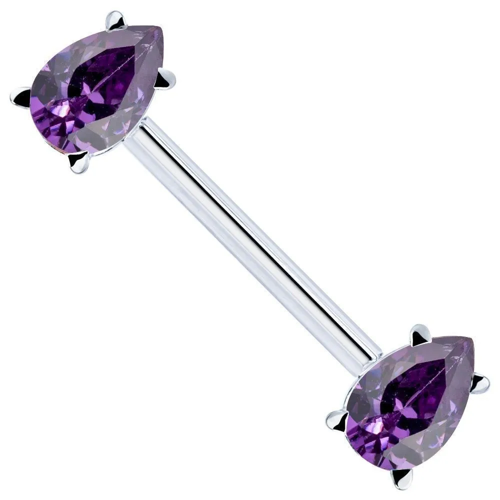 Purple Teardrop Gemstone Straight Barbell