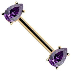 Purple Teardrop Gemstone Straight Barbell