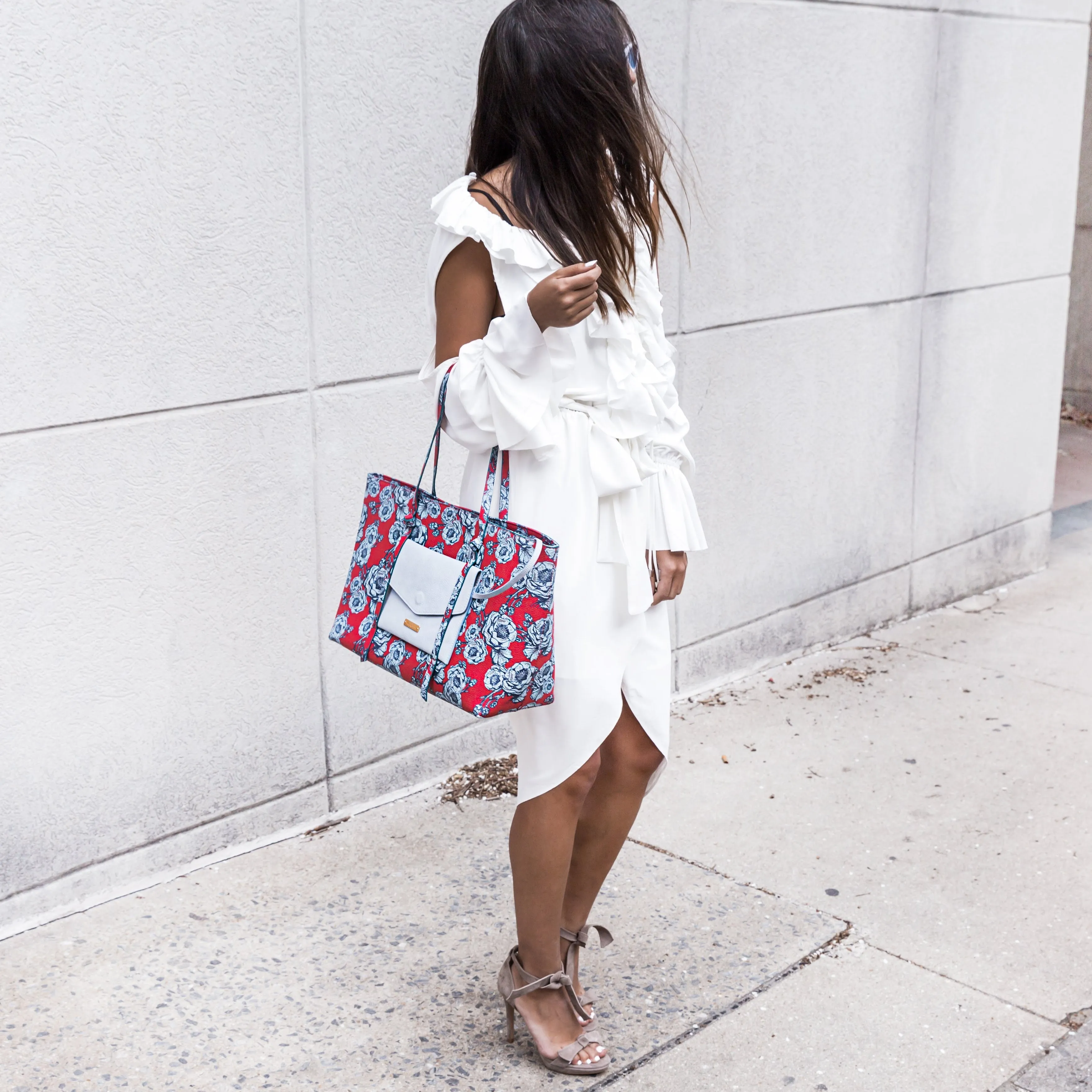 Regina Tote in Coral & Denim