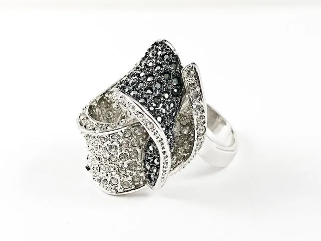 Unique Large Irregular Twist Design Black & Clear CZ Fashion Brass Ring