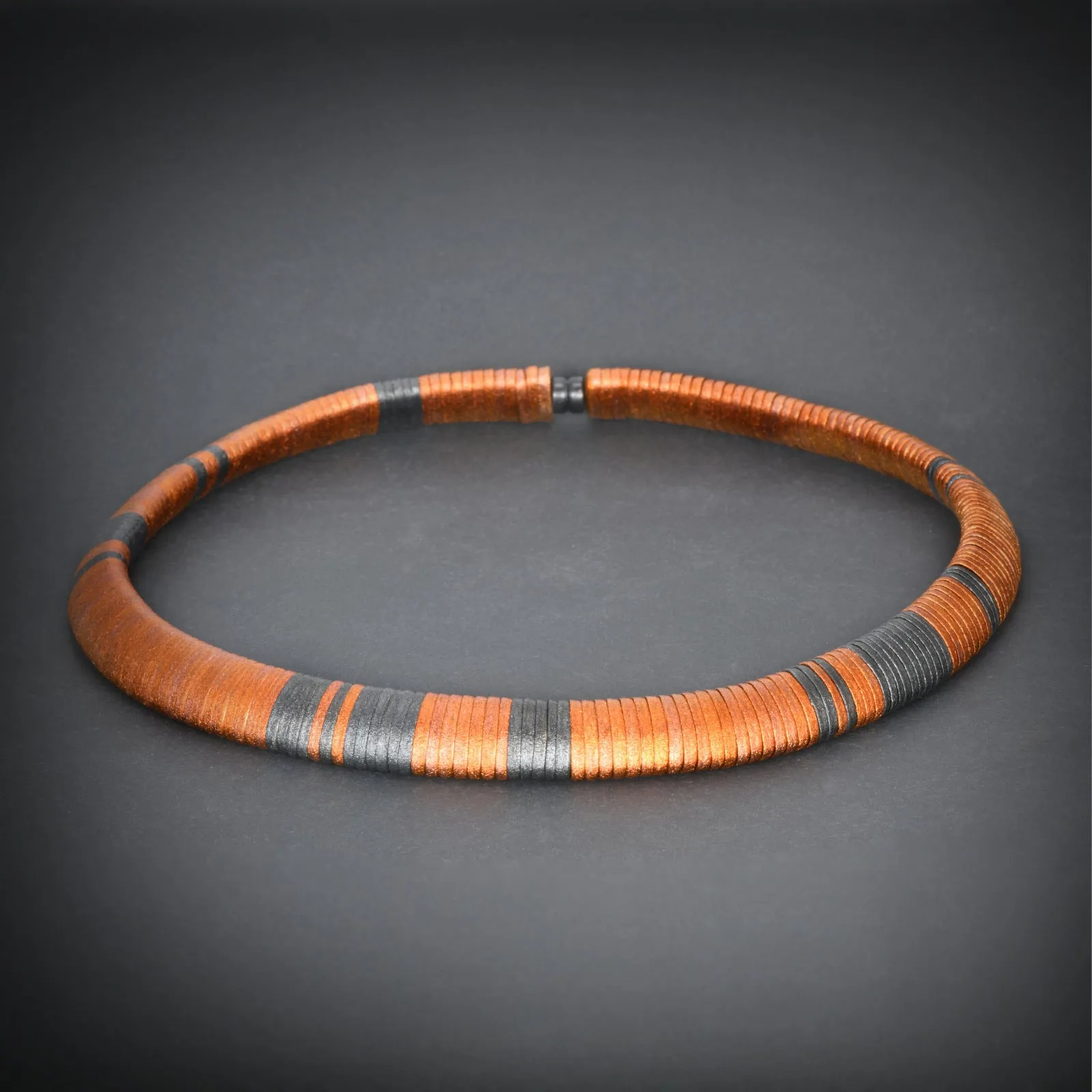 Unique silver copper and gold necklace